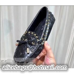 Pretty Style Louis Vuitton Studs Gloria Flat Loafers LV91725 Black