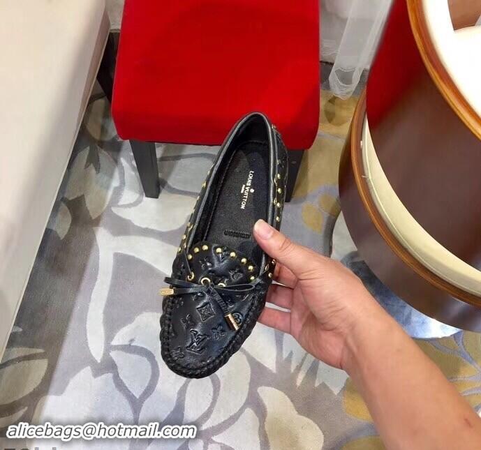 Pretty Style Louis Vuitton Studs Gloria Flat Loafers LV91725 Black