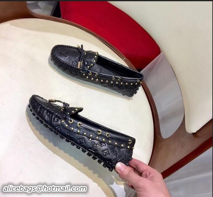 Pretty Style Louis Vuitton Studs Gloria Flat Loafers LV91725 Black