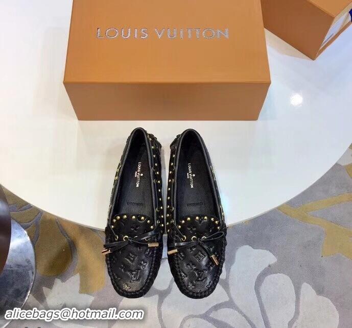 Pretty Style Louis Vuitton Studs Gloria Flat Loafers LV91725 Black