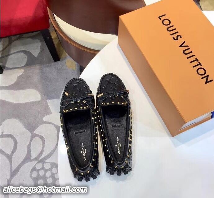 Pretty Style Louis Vuitton Studs Gloria Flat Loafers LV91725 Black