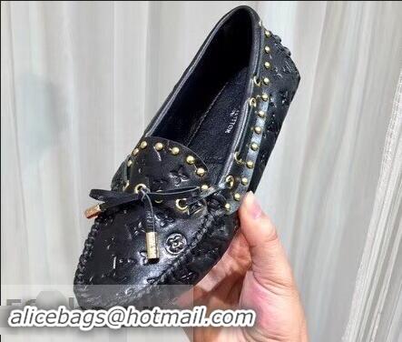 Pretty Style Louis Vuitton Studs Gloria Flat Loafers LV91725 Black