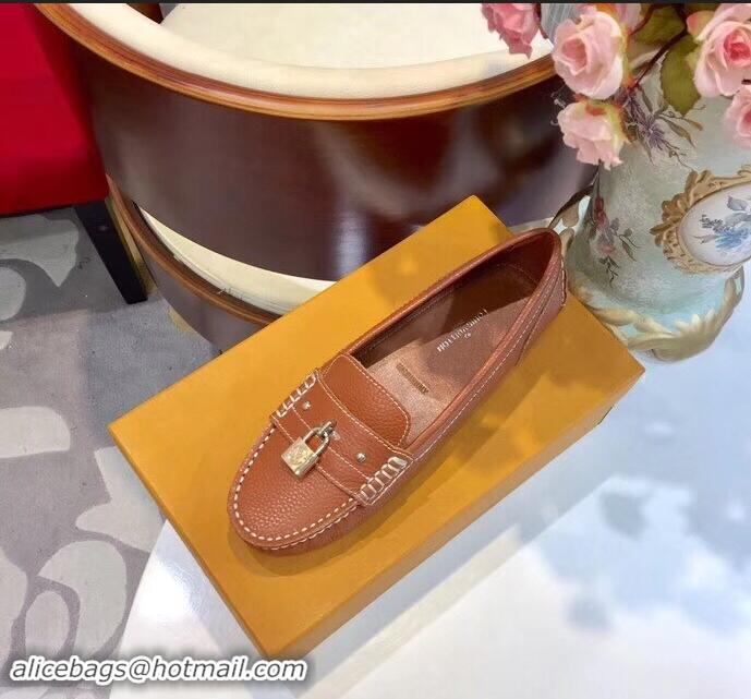 Best Product Good Looking Louis Vuitton Leather Lock it Loafers LV91731 Brown