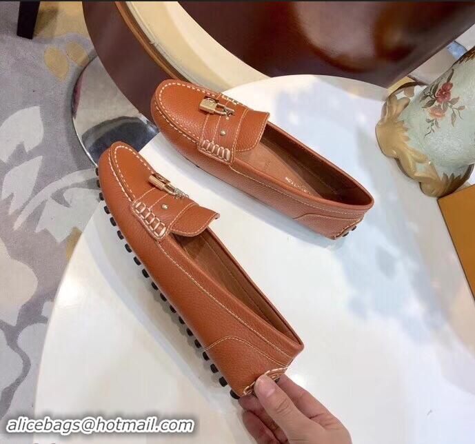 Best Product Good Looking Louis Vuitton Leather Lock it Loafers LV91731 Brown