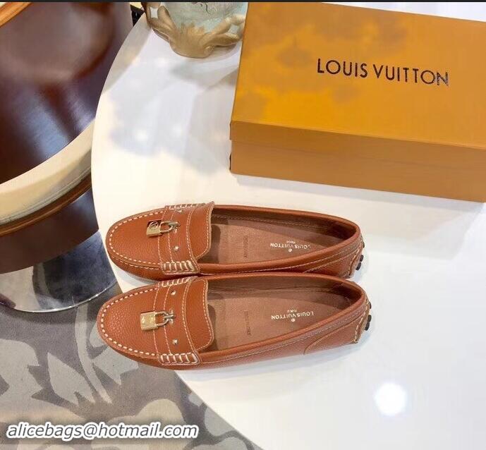 Best Product Good Looking Louis Vuitton Leather Lock it Loafers LV91731 Brown