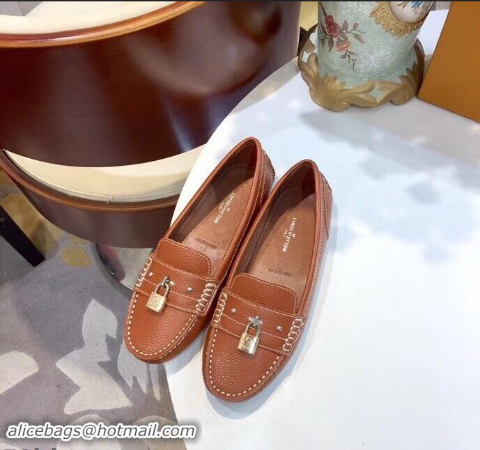 Best Product Good Looking Louis Vuitton Leather Lock it Loafers LV91731 Brown