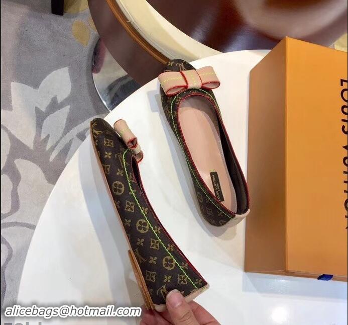 Buy Fake Louis Vuitton Monogram Canvas Bow Ballet Flats LV92104 Brown