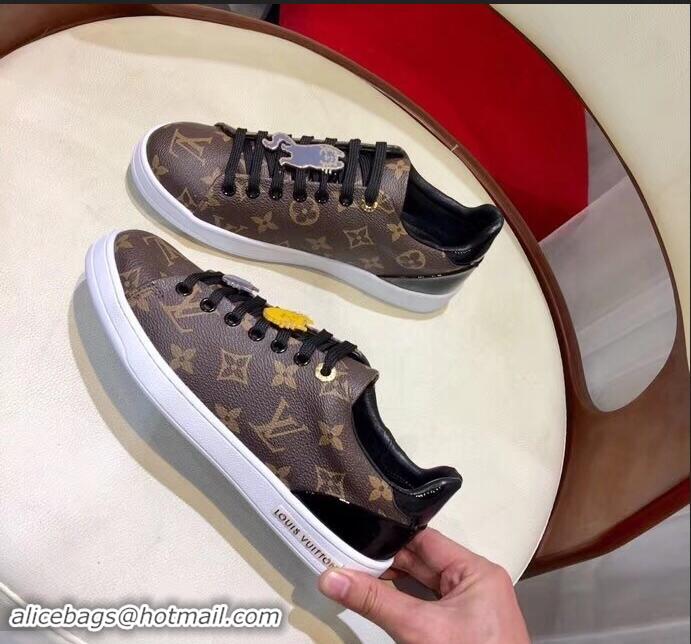 Shop Faux Louis Vuitton Cat-Shaped Lace Frontrow Sneakers LV92133 Monogram Canvas 2019