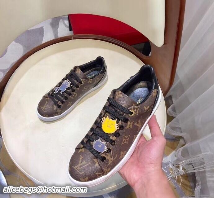 Shop Faux Louis Vuitton Cat-Shaped Lace Frontrow Sneakers LV92133 Monogram Canvas 2019