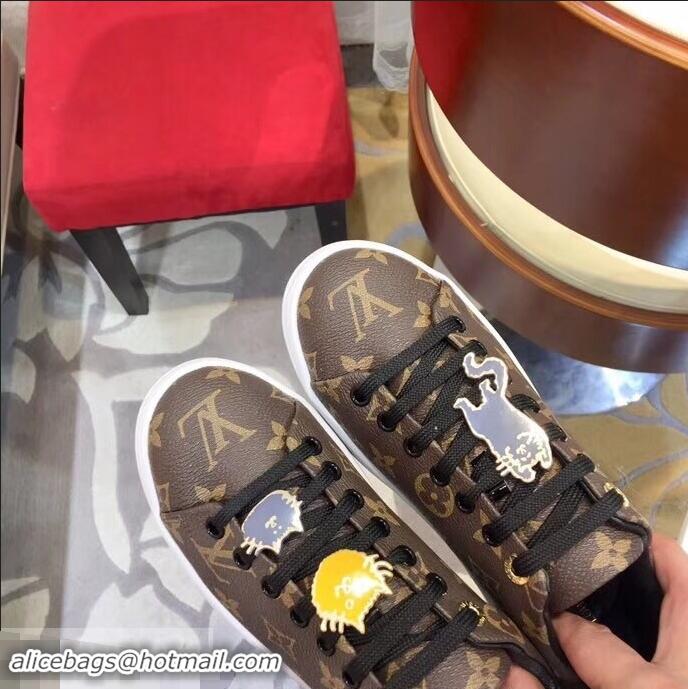 Shop Faux Louis Vuitton Cat-Shaped Lace Frontrow Sneakers LV92133 Monogram Canvas 2019