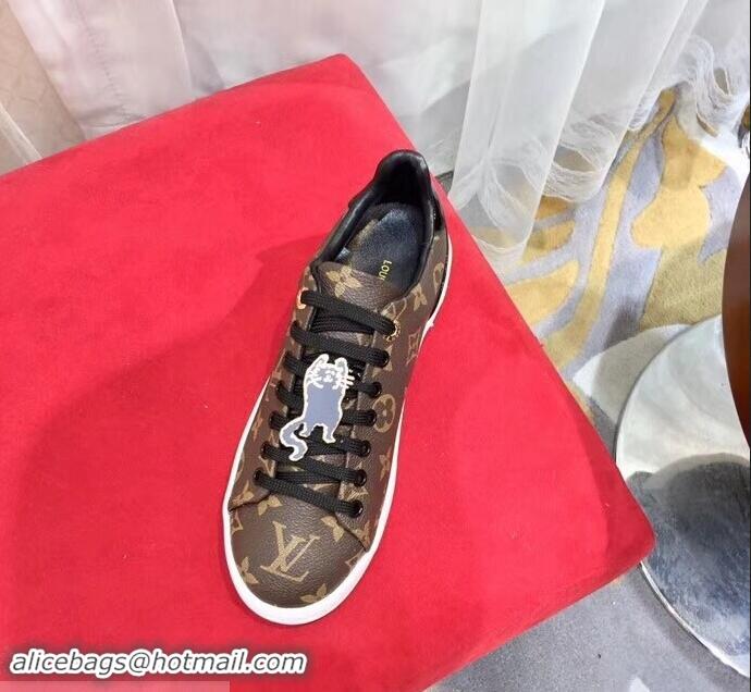 Shop Faux Louis Vuitton Cat-Shaped Lace Frontrow Sneakers LV92133 Monogram Canvas 2019