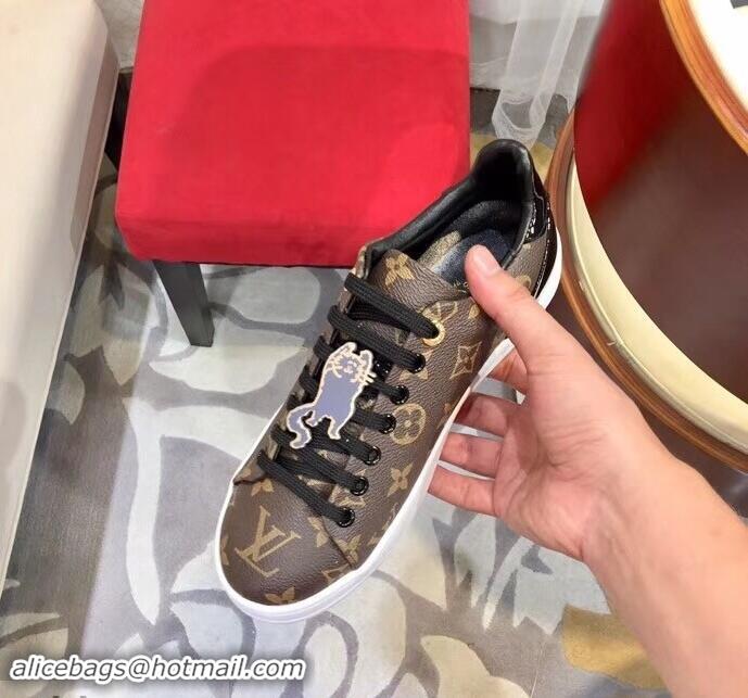 Shop Faux Louis Vuitton Cat-Shaped Lace Frontrow Sneakers LV92133 Monogram Canvas 2019