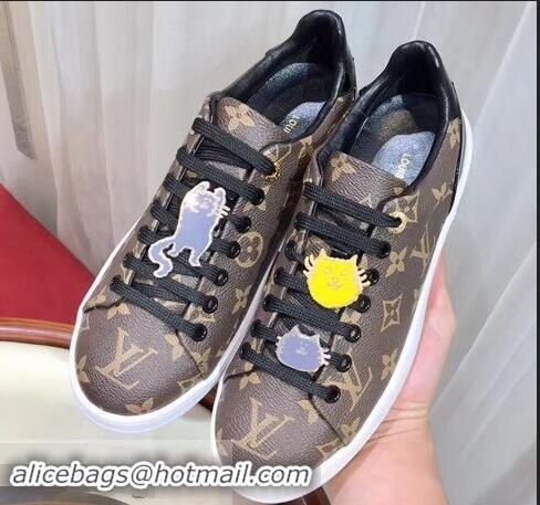 Shop Faux Louis Vuitton Cat-Shaped Lace Frontrow Sneakers LV92133 Monogram Canvas 2019