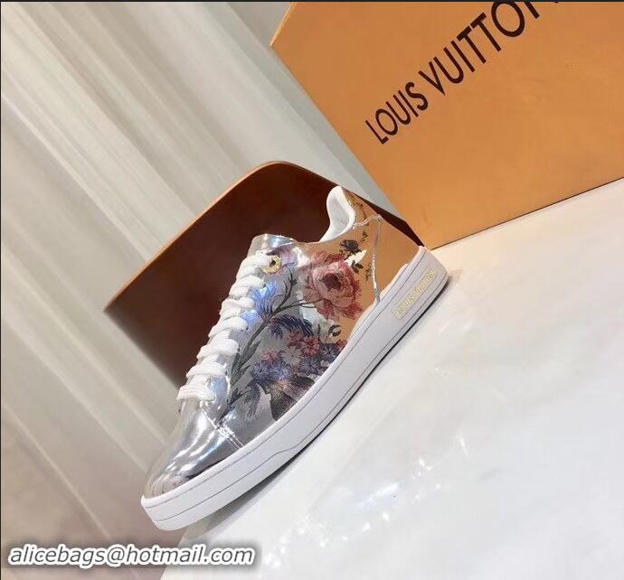 Duplicate Louis Vuitton Frontrow Sneakers Floral Print LV92131 Silver