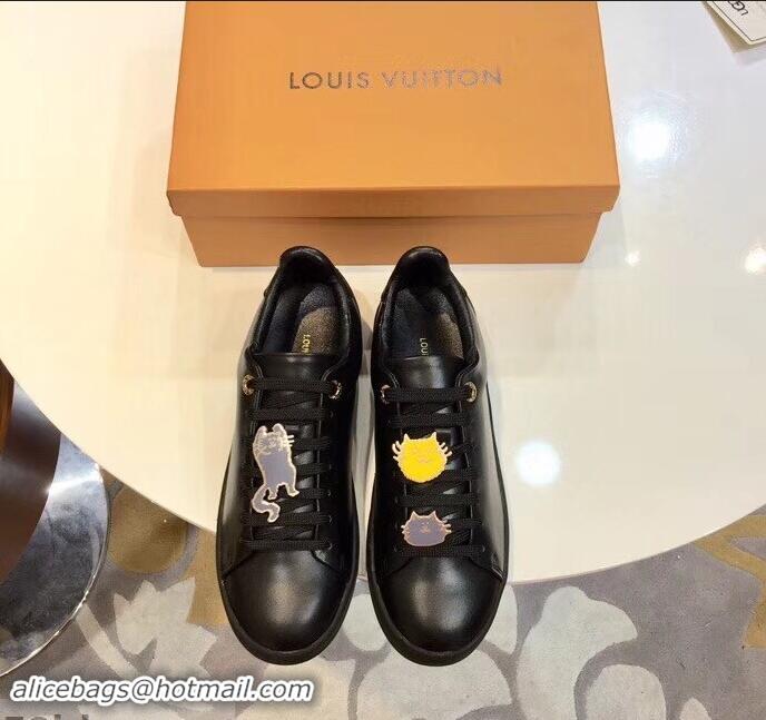 Discount Louis Vuitton Cat-Shaped Lace Frontrow Sneakers LV92134 Black 2019