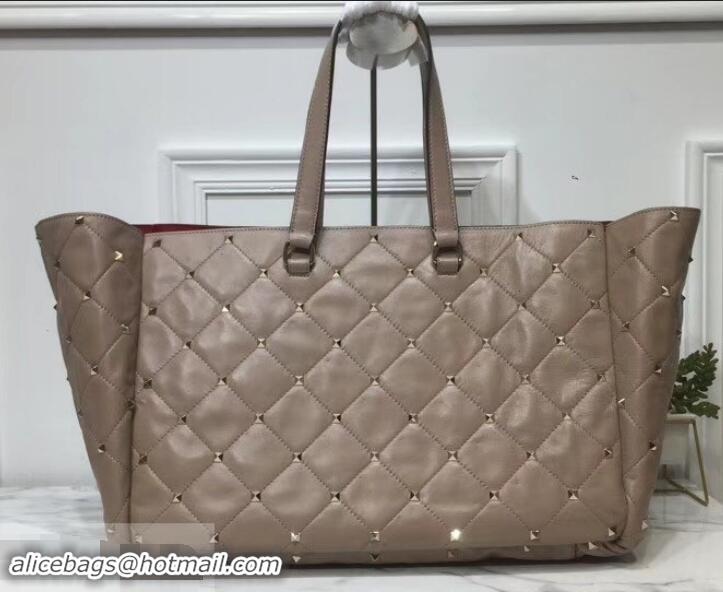 Shop Valentino Large Quilted Boomstud Top-handle Bag 601436 Nude