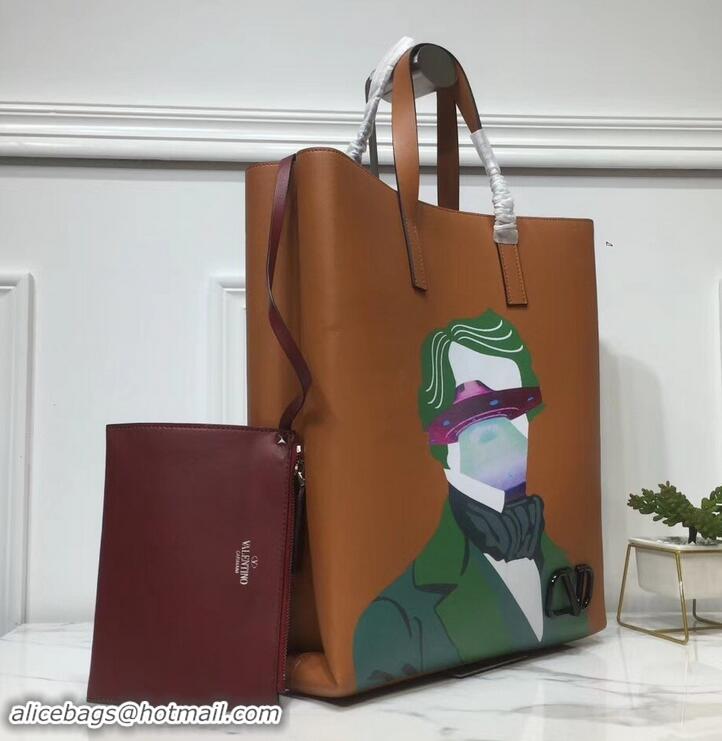 Grade Valentino Print N/S Long VRing Shopping Tote Bag 601438 Brown