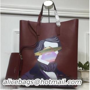 Top Quality Valentino Print N/S Long VRing Shopping Tote Bag 601438 Burgundy