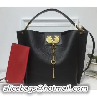 Perfect Valentino VLOGO Escape Small Leather Hobo Bag Black 601442