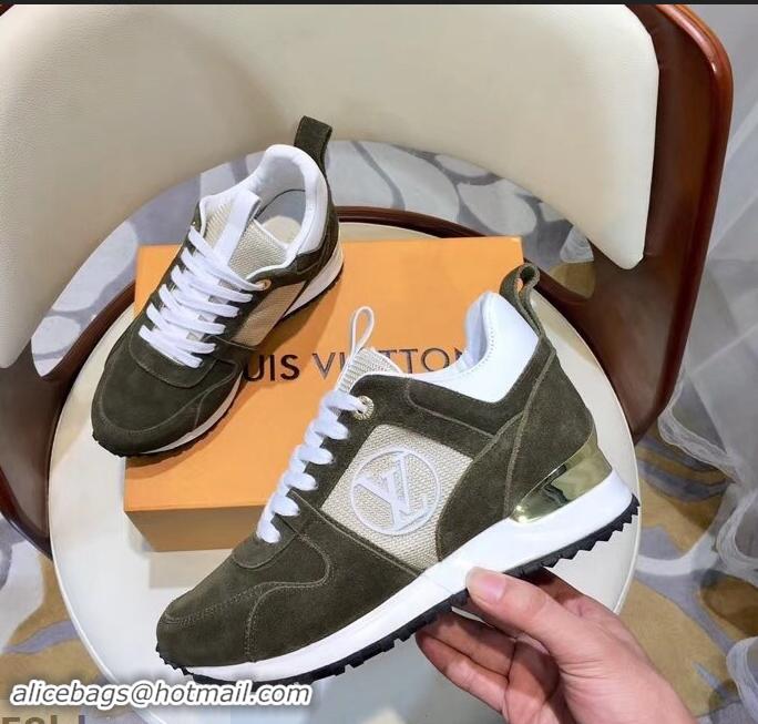 Free Shipping Louis Vuitton Run Away Sneakers LV92237 Suede Army Green