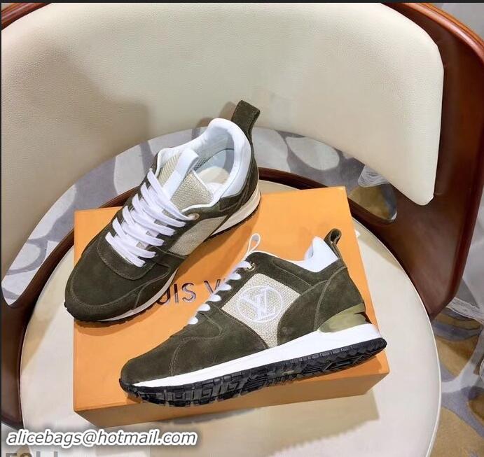 Free Shipping Louis Vuitton Run Away Sneakers LV92237 Suede Army Green