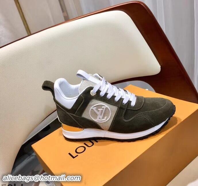 Free Shipping Louis Vuitton Run Away Sneakers LV92237 Suede Army Green