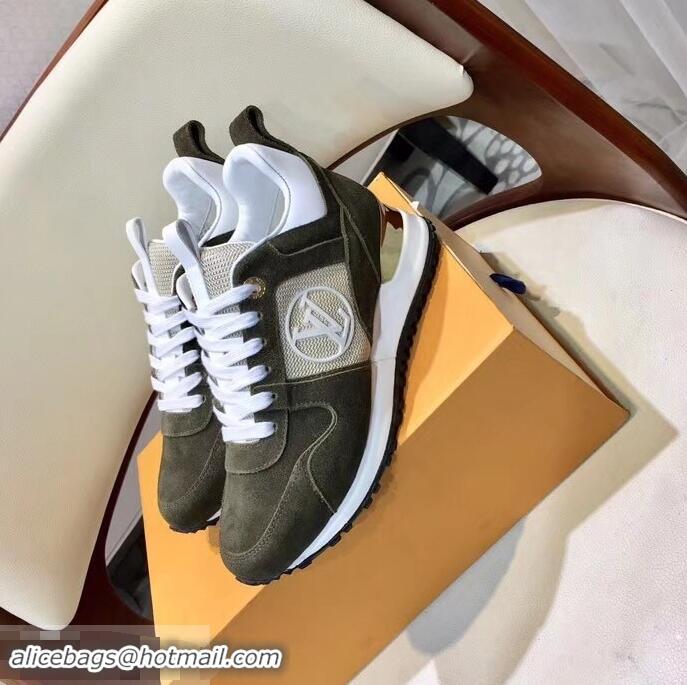 Free Shipping Louis Vuitton Run Away Sneakers LV92237 Suede Army Green