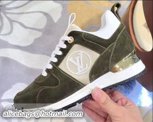 Free Shipping Louis Vuitton Run Away Sneakers LV92237 Suede Army Green