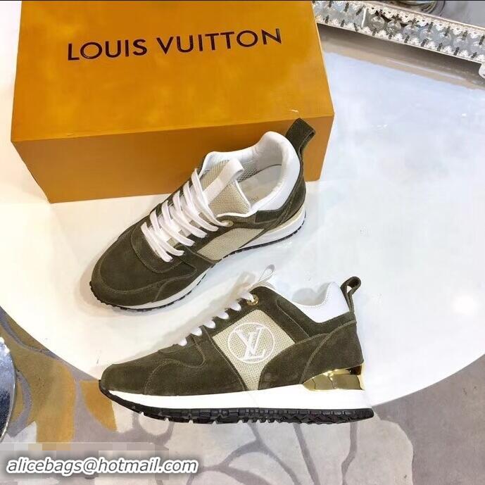 Free Shipping Louis Vuitton Run Away Sneakers LV92237 Suede Army Green