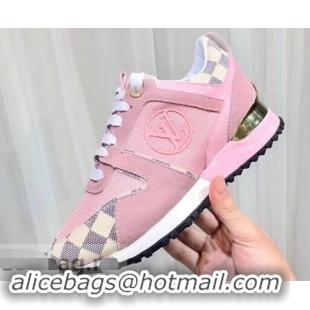 Best Discount Louis Vuitton Run Away Sneakers LV92245 Damier Azur Canvas Pink