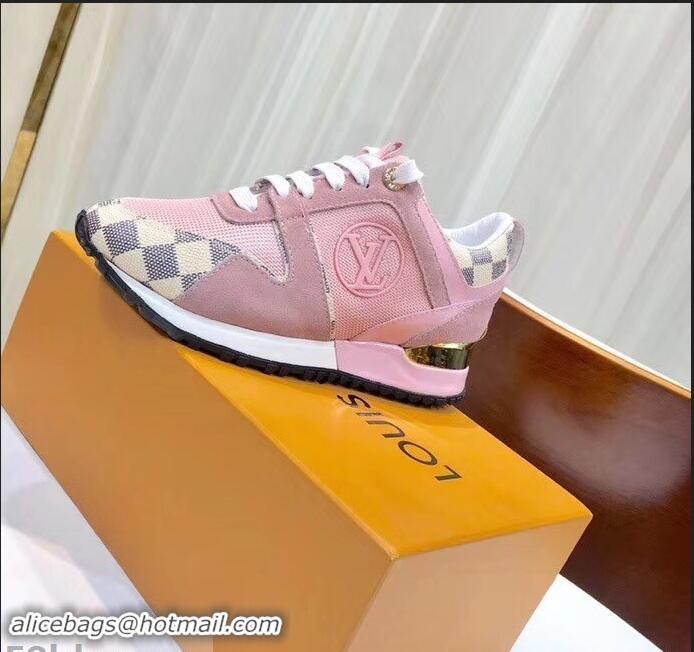 Best Discount Louis Vuitton Run Away Sneakers LV92245 Damier Azur Canvas Pink