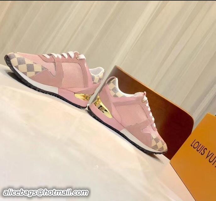 Best Discount Louis Vuitton Run Away Sneakers LV92245 Damier Azur Canvas Pink