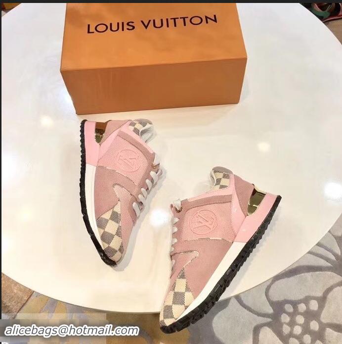 Best Discount Louis Vuitton Run Away Sneakers LV92245 Damier Azur Canvas Pink