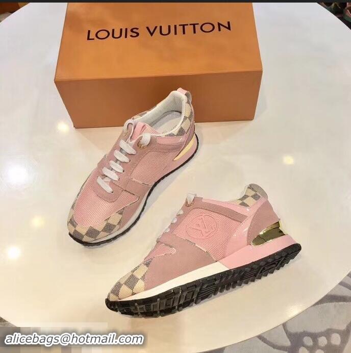 Best Discount Louis Vuitton Run Away Sneakers LV92245 Damier Azur Canvas Pink