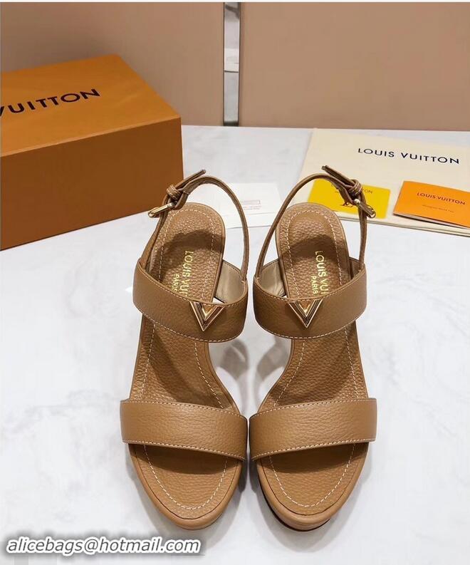 Best Price Louis Vuitton Heel 10.5cm Platform 2cm New Wave Sandals LV91901 Apricot 2019