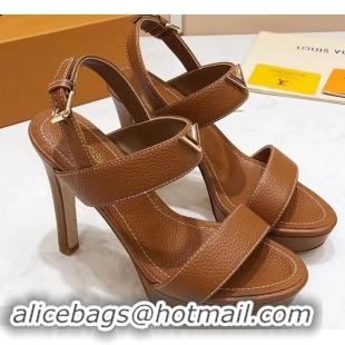 Custom Louis Vuitton Heel 10.5cm Platform 2cm New Wave Sandals LV91901 Brown 2019