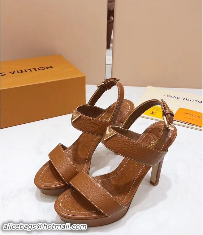 Custom Louis Vuitton Heel 10.5cm Platform 2cm New Wave Sandals LV91901 Brown 2019