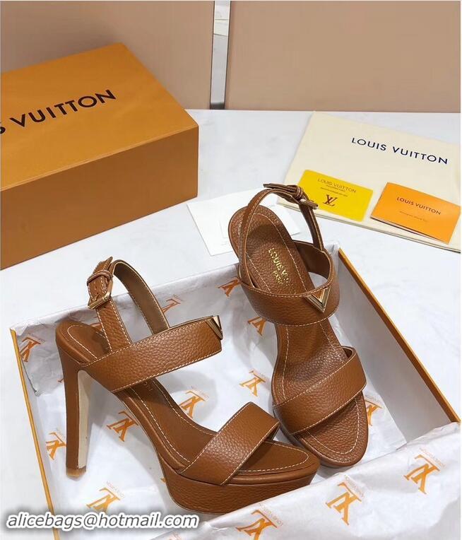 Custom Louis Vuitton Heel 10.5cm Platform 2cm New Wave Sandals LV91901 Brown 2019