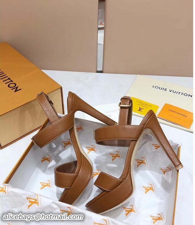 Custom Louis Vuitton Heel 10.5cm Platform 2cm New Wave Sandals LV91901 Brown 2019