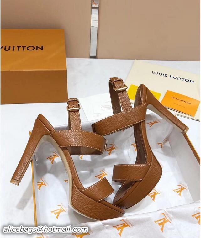 Custom Louis Vuitton Heel 10.5cm Platform 2cm New Wave Sandals LV91901 Brown 2019