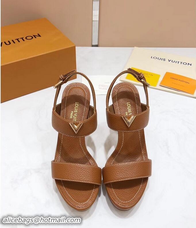 Custom Louis Vuitton Heel 10.5cm Platform 2cm New Wave Sandals LV91901 Brown 2019