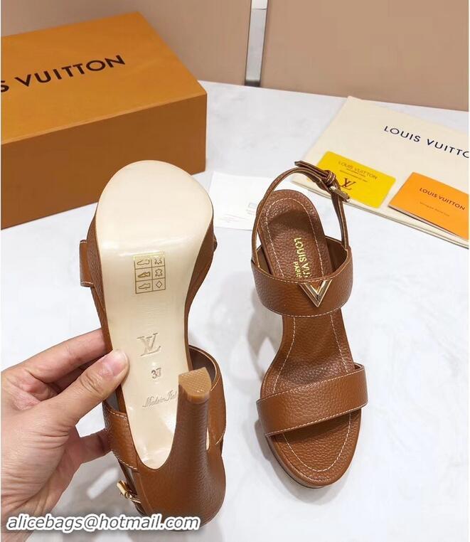 Custom Louis Vuitton Heel 10.5cm Platform 2cm New Wave Sandals LV91901 Brown 2019