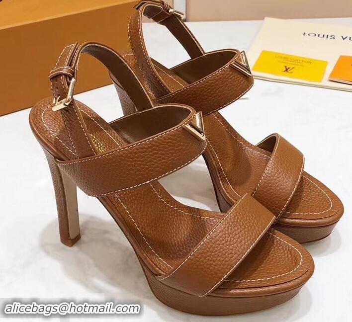 Custom Louis Vuitton Heel 10.5cm Platform 2cm New Wave Sandals LV91901 Brown 2019