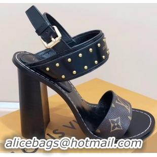 Low Price Louis Vuitton Studs Heel 10cm Passenger Sandals LV92909 Black 2019