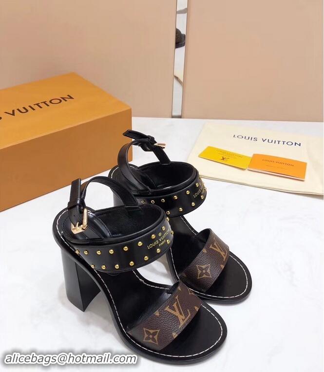 Low Price Louis Vuitton Studs Heel 10cm Passenger Sandals LV92909 Black 2019