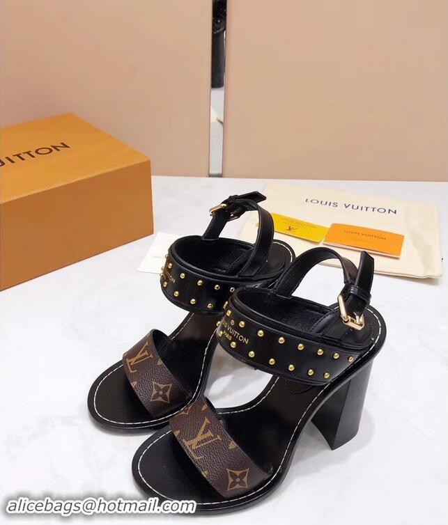 Low Price Louis Vuitton Studs Heel 10cm Passenger Sandals LV92909 Black 2019