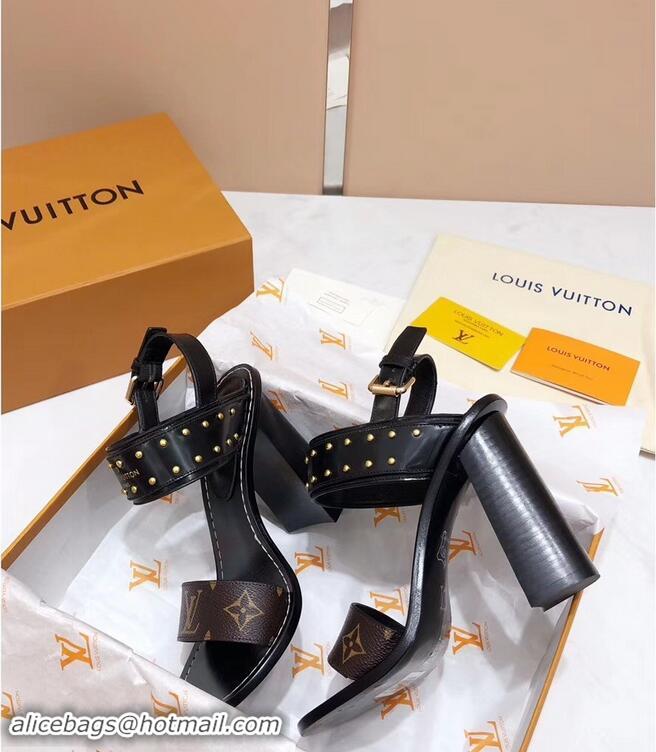 Low Price Louis Vuitton Studs Heel 10cm Passenger Sandals LV92909 Black 2019