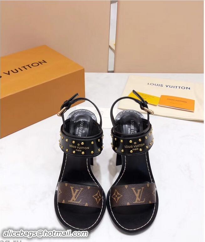 Low Price Louis Vuitton Studs Heel 10cm Passenger Sandals LV92909 Black 2019