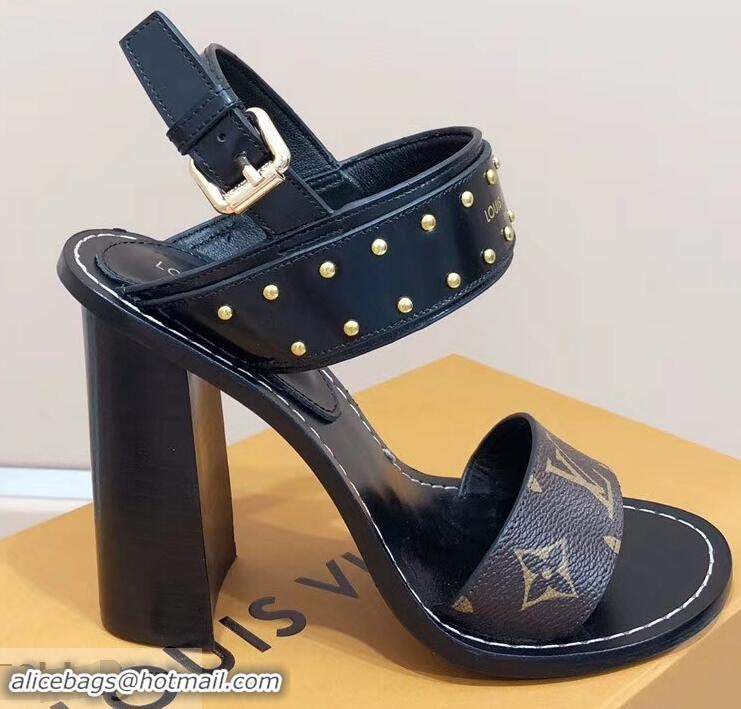 Low Price Louis Vuitton Studs Heel 10cm Passenger Sandals LV92909 Black 2019