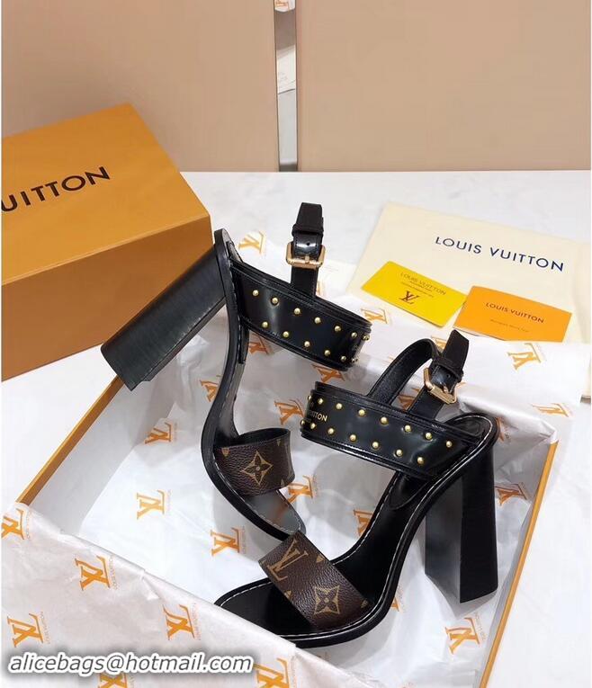 Low Price Louis Vuitton Studs Heel 10cm Passenger Sandals LV92909 Black 2019